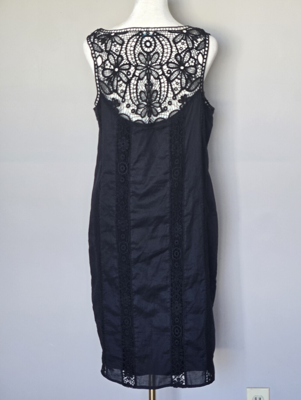 Sundance Amira Black Lace Yoke Crochet Bohemian Sleeveless Mini Dress Size M - Picture 3 of 11